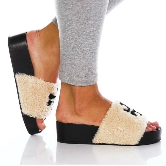 ✨ Tory Burch Faux-Shearling Double T Flatform Slides | NWT | Size 5 - Picture 4 of 15